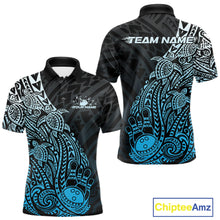 Load image into Gallery viewer, Custom Black And Blue Polynesian Tribal Turtle Bowling Men Polo Team Shirts Outfit IPHW10979