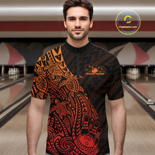 Load image into Gallery viewer, Custom Red Orange Polynesian Tribal Turtle Bowling Men Quarter-Zip Team Shirts Outfit IPHW10981