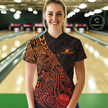 Load image into Gallery viewer, Custom Red Orange Polynesian Tribal Turtle Bowling Women Quarter-Zip Team Shirts Outfit IPHW10981