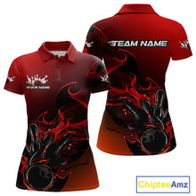 Load image into Gallery viewer, Custom Black And Red Flame Bowling Team Women Polo Shirt, Bowling Tournament Shirt IPHW9868