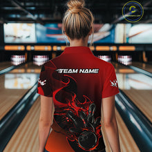 Load image into Gallery viewer, Custom Black And Red Flame Bowling Team Women Quarter-Zip Shirt, Bowling Tournament Shirt IPHW9868