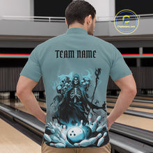 Load image into Gallery viewer, Custom Blue Flame Grim Reaper Bowling Men Quarter-Zip Shirts, Piles Of Skull Halloween Outfit IPHW9897
