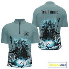 Load image into Gallery viewer, Custom Blue Flame Grim Reaper Bowling Women Quarter-Zip Shirts, Skull Halloween Outfit IPHW9897