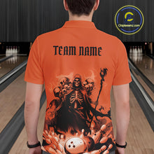 Load image into Gallery viewer, Custom Orange Flame Grim Reaper Bowling Men Polo Shirts, Piles Of Skull Halloween Outfit IPHW9898