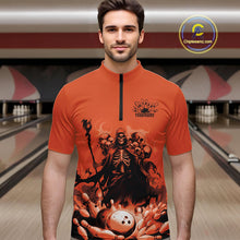 Load image into Gallery viewer, Custom Orange Flame Grim Reaper Bowling Men Quarter-Zip Shirts, Piles Of Skull Halloween Outfit IPHW9898