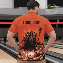 Load image into Gallery viewer, Custom Orange Flame Grim Reaper Bowling Men Quarter-Zip Shirts, Piles Of Skull Halloween Outfit IPHW9898