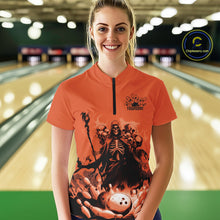 Load image into Gallery viewer, Custom Orange Flame Grim Reaper Bowling Women Quarter-Zip Shirts, Skull Halloween Outfit IPHW9898