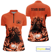 Load image into Gallery viewer, Custom Orange Flame Grim Reaper Bowling Men Quarter-Zip Shirts, Piles Of Skull Halloween Outfit IPHW9898