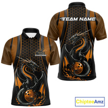 Load image into Gallery viewer, Custom Black And Orange Flame Dragon Bowling Jerseys, Dragon Bowling Team Men Polo Shirt IPHW9906