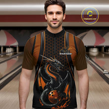 Load image into Gallery viewer, Custom Black And Orange Flame Dragon Bowling Jerseys, Dragon Bowling Team Men Quarter-Zip Shirt IPHW9906