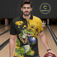 Load image into Gallery viewer, Custom Yellow Splatter Funny Alligator Bowling Men Polo Shirts, Bowling Team Shirts IPHW9920