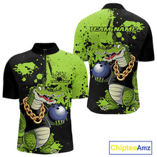 Load image into Gallery viewer, Custom Green Splatter Funny Alligator Bowling Men Quarter-Zip Shirts, Bowling Team Shirts IPHW9921