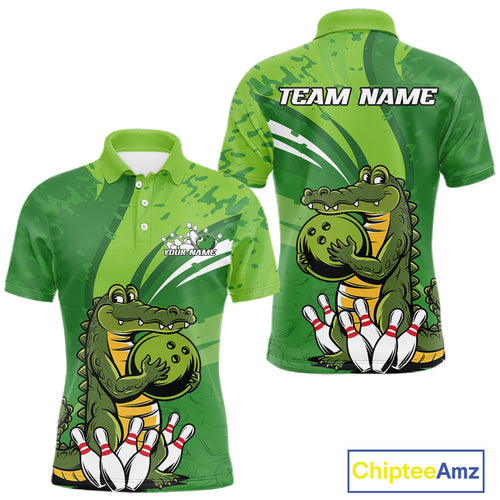 Custom Funny Alligator Bowling Tournament Team Jerseys, Alligator Bowling Men Polo Shirt IPHW9925