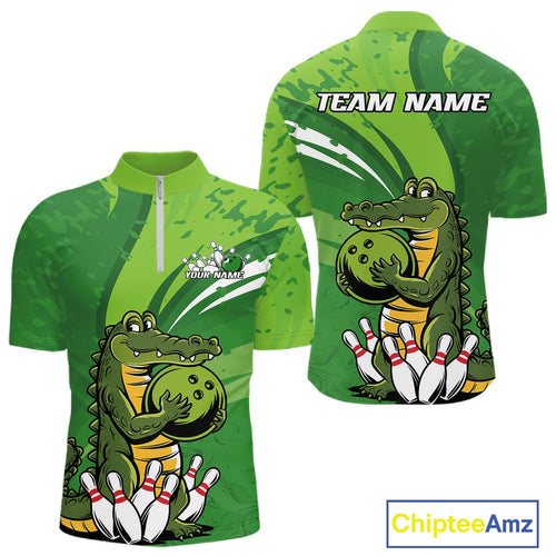 Custom Funny Alligator Bowling Tournament Team Jerseys, Alligator Bowling Men Quarter-Zip Shirt IPHW9925
