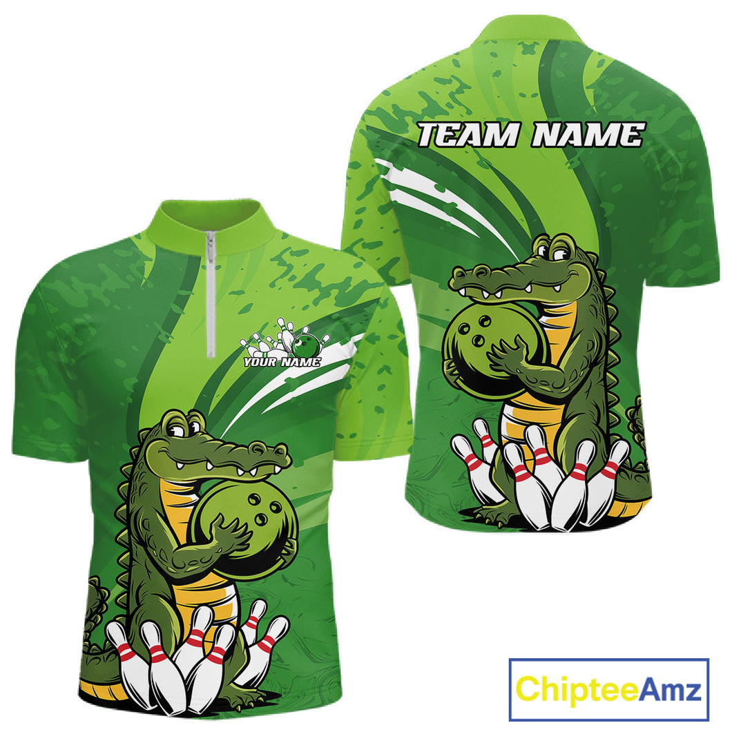 Custom Funny Alligator Bowling Tournament Team Jerseys, Alligator Bowling Men Quarter-Zip Shirt IPHW9925