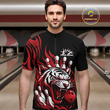 Load image into Gallery viewer, Custom Black And Red Tiger Men Bowling Jerseys, Tiger Bowling Team League Shirt IPHW10160