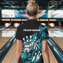 Load image into Gallery viewer, Custom Black And Blue Tiger Women Bowling Jerseys, Tiger Bowling Team League Shirt IPHW10161