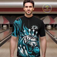 Load image into Gallery viewer, Custom Black And Blue Tiger Men Bowling Jerseys, Tiger Bowling Team League Shirt IPHW10161