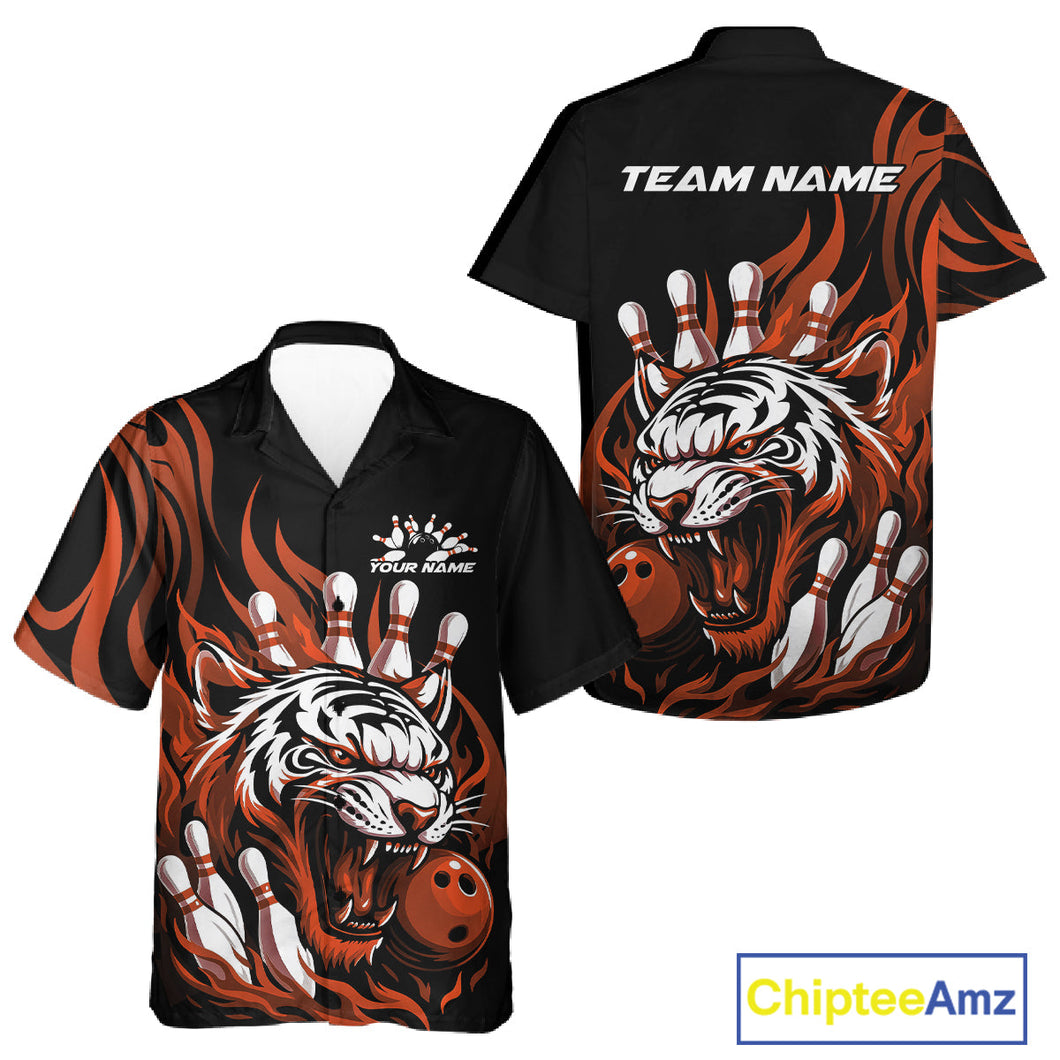 Custom Black And Orange Tiger Men And Women Bowling Jerseys, Tiger Bowling Team League Shirt IPHW10162
