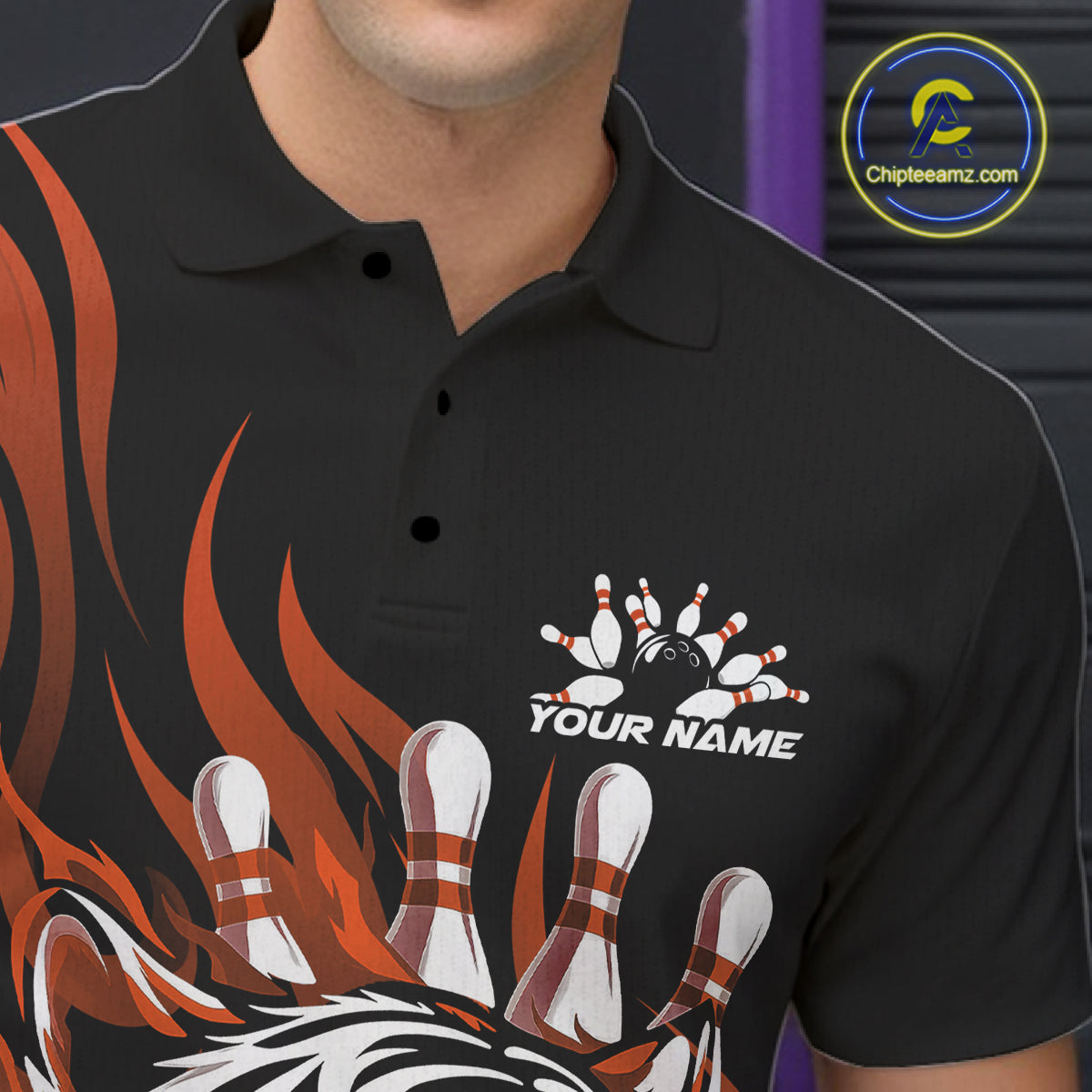 Custom Black And Orange Tiger Men Bowling Jerseys, Tiger Bowling Team League Shirt IPHW10162