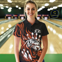 Load image into Gallery viewer, Custom Black And Orange Tiger Women Bowling Jerseys, Tiger Bowling Team League Shirt IPHW10162