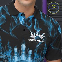 Load image into Gallery viewer, Custom Black And Blue Flame Skull With Wings Men Bowling Shirt, Halloween Team Shirt IPHW10166
