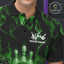 Load image into Gallery viewer, Custom Black And Green Flame Skull With Wings Men Bowling Shirt, Halloween Team Shirt IPHW10167