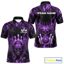 Load image into Gallery viewer, Custom Black And Purple Flame Skull With Wings Men Bowling Shirt, Halloween Team Shirt IPHW10168