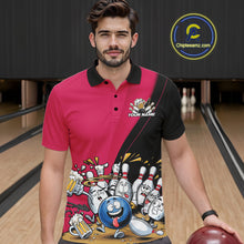 Load image into Gallery viewer, Custom Pink Funny Bowling Men Polo Shirts, Bowling And Beer Party Bowlers Outfit IPHW10817