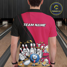 Load image into Gallery viewer, Custom Pink Funny Bowling Men Polo Shirts, Bowling And Beer Party Bowlers Outfit IPHW10817
