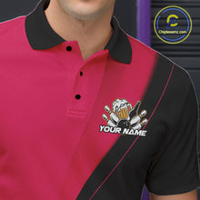 Load image into Gallery viewer, Custom Pink Funny Bowling Men Polo Shirts, Bowling And Beer Party Bowlers Outfit IPHW10817