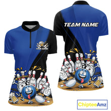 Load image into Gallery viewer, Custom Blue Funny Bowling Women Shirts, Bowling And Beer Party Bowlers Outfit IPHW10818
