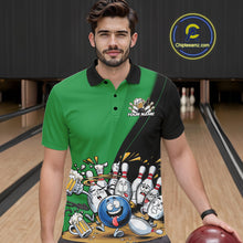 Load image into Gallery viewer, Custom Green Funny Bowling Men Polo Shirts, Bowling And Beer Party Bowlers Outfit IPHW10819