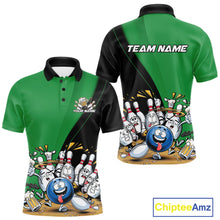 Load image into Gallery viewer, Custom Green Funny Bowling Men Polo Shirts, Bowling And Beer Party Bowlers Outfit IPHW10819