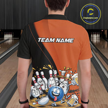 Load image into Gallery viewer, Custom Orange Funny Bowling Men Polo Shirts, Bowling And Beer Party Bowlers Outfit IPHW10820