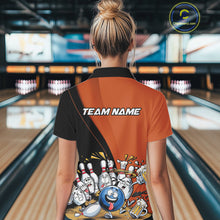 Load image into Gallery viewer, Custom Orange Funny Bowling Women Polo Shirts, Bowling And Beer Party Bowlers Outfit IPHW10820