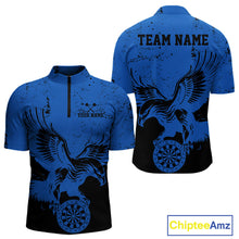 Load image into Gallery viewer, Custom Grunge Blue Eagle Dart Team Men Quarter-Zip Shirts, Vintage Dart Uniform Players Outfit IPHW9965