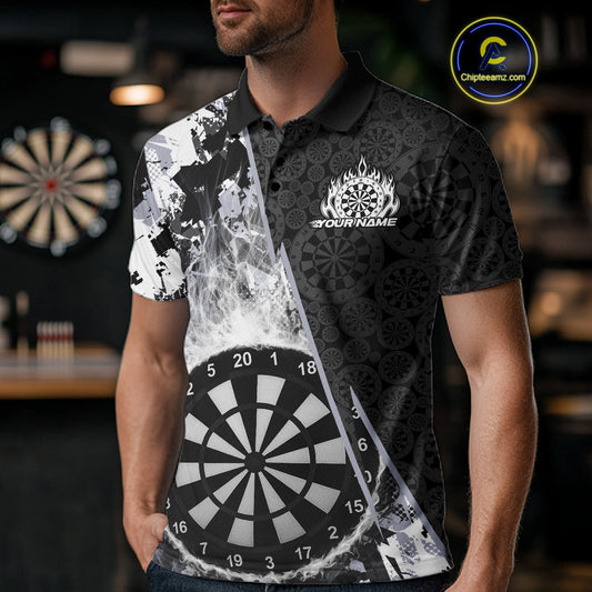 Custom Black And White Dartboard Camo Smoke Dart Team Men Polo Shirts, Dart Jerseys IPHW9973