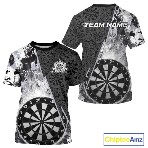 Custom Black And White Dartboard Camo Smoke Dart Team Men T-Shirts, Dart Jerseys IPHW9973