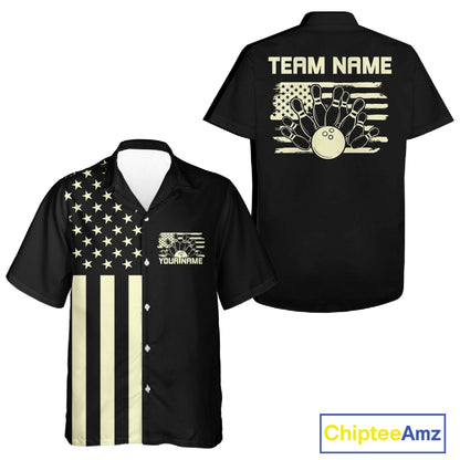 Custom Vintage US Flag Patriotic Bowling Button Up Team Shirt For Men And Women IPHW10086