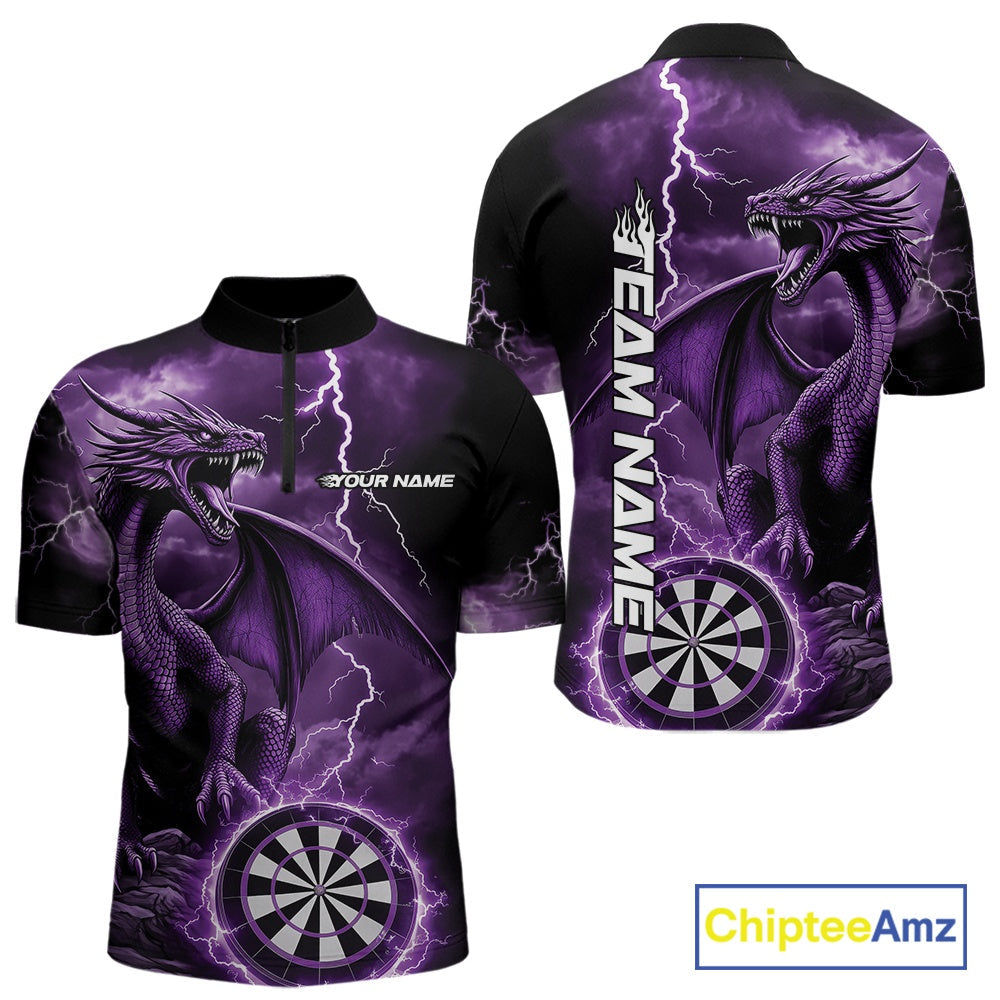 Custom Purple Lightning Dragon Darts Men Quarter-Zip Shirts, Dragon Darts Team Jersey IPHW10385