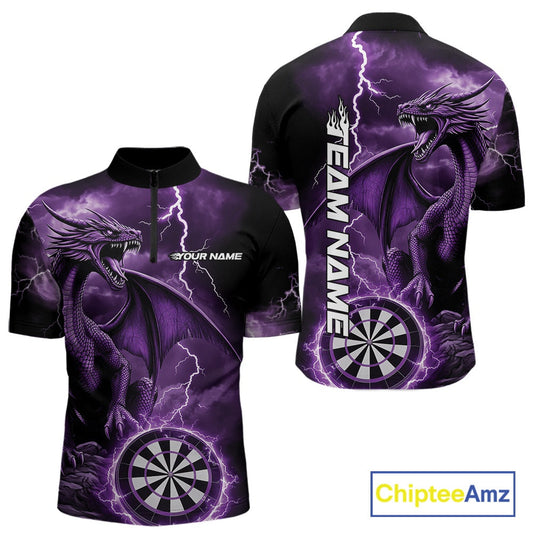 Custom Purple Lightning Dragon Darts Men Quarter-Zip Shirts, Dragon Darts Team Jersey IPHW10385