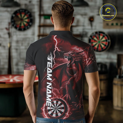 Custom Red Lightning Dragon Darts Men Polo Shirts, Dragon Darts Team Jersey IPHW10386