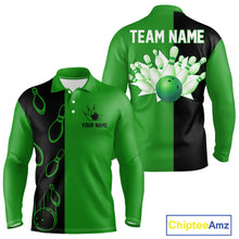 Load image into Gallery viewer, Green and Black retro vintage Bowling polo, quarter zip shirts for men custom Bowling team jerseys NQS11564