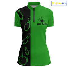 Load image into Gallery viewer, Green and Black retro vintage Bowling polo, quarter zip shirts for Women custom Bowling team jerseys NQS11564