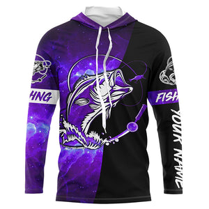 Bass Fishing tattoo purple galaxy black Custom performance UV protection long sleeve fishing shirts NQS5400