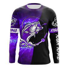 Load image into Gallery viewer, Bass Fishing tattoo purple galaxy black Custom performance UV protection long sleeve fishing shirts NQS5400