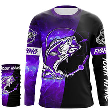 Load image into Gallery viewer, Bass Fishing tattoo purple galaxy black Custom performance UV protection long sleeve fishing shirts NQS5400