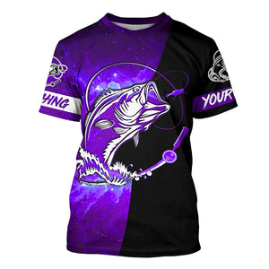 Bass Fishing tattoo purple galaxy black Custom performance UV protection long sleeve fishing shirts NQS5400