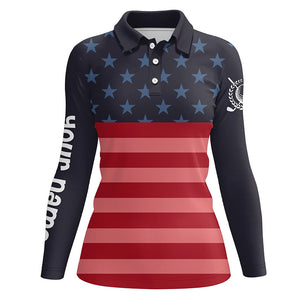 Womens golf polo shirts custom name American flag patriotic golf shirts, team golf tops for ladies NQS5666